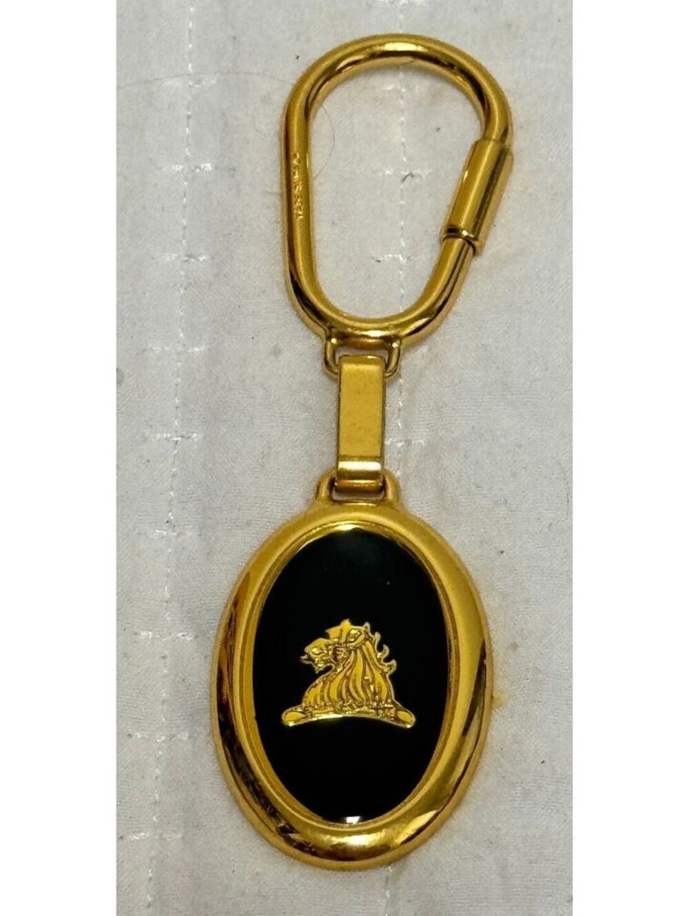 Mark Cross Black Enamel Lion Logo Gold-Tone Keychain Made in Italy